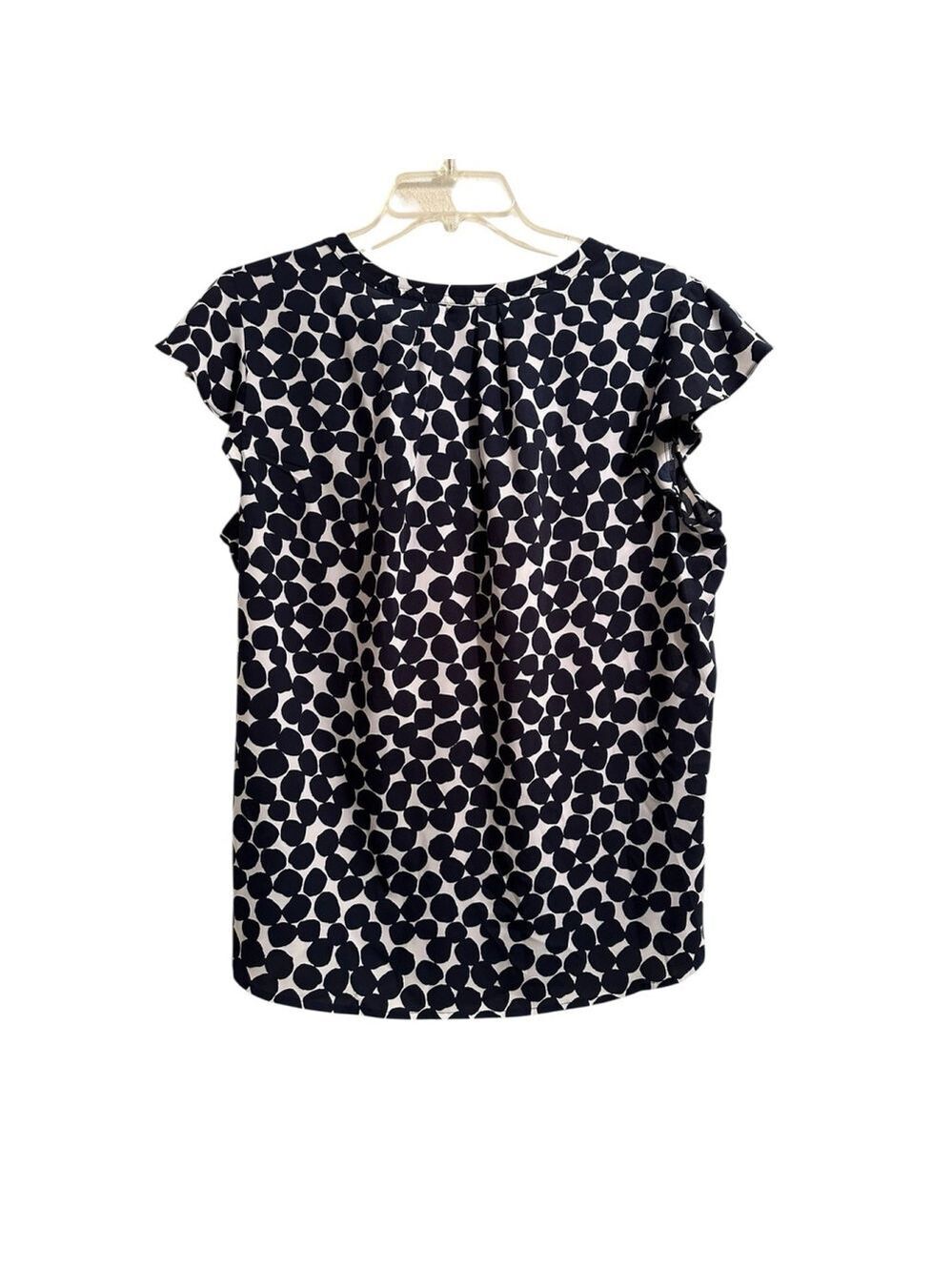 Calvin Klein Chic Career Blouse Womens L Blue & White Dots Short Flutter Sleeves - Picture 16 of 16